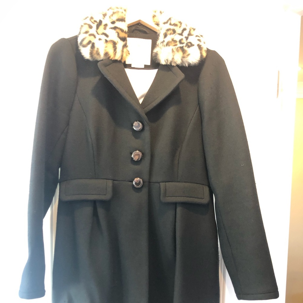 COPY - Kate Spade Black Coat with Leopard Collar size 10